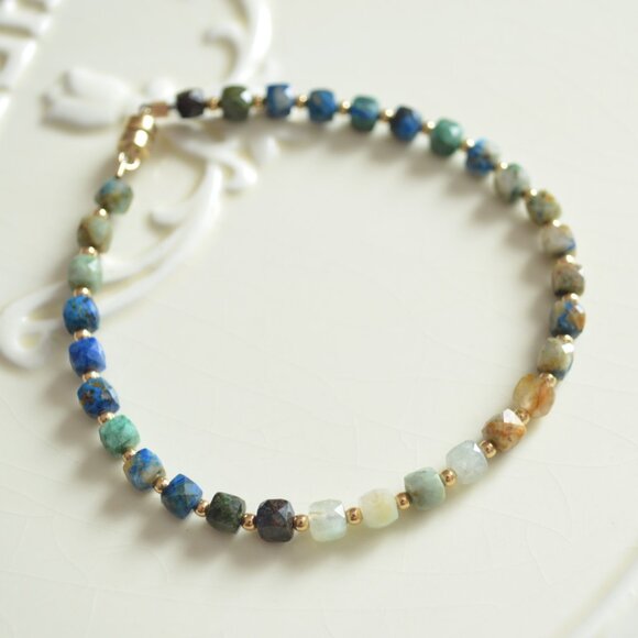 Chrysocolla Gemstone Beaded Bracelet - Handmade - Picture 3 of 13